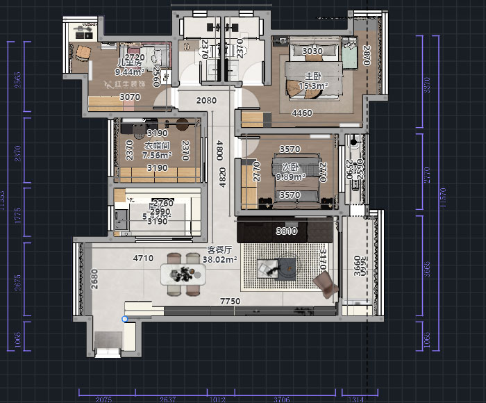 熊皓宇｜启迪方洲-120㎡-现代风格｜4室2厅2卫｜老房装修｜半包8